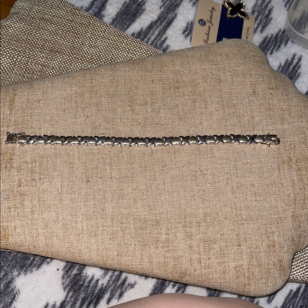 Sterling Silver X & 💙Woven Bracelet with clasp with two side locks on clasp
